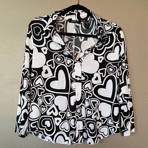 Ideology Women's Black & White Hearts Blouse